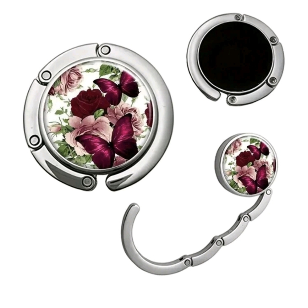 Floral Butterfly Silver Purse Hook